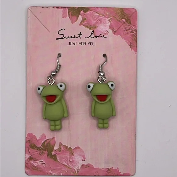 Cartoon Frog Drop Earrings - Picture 3 of 5